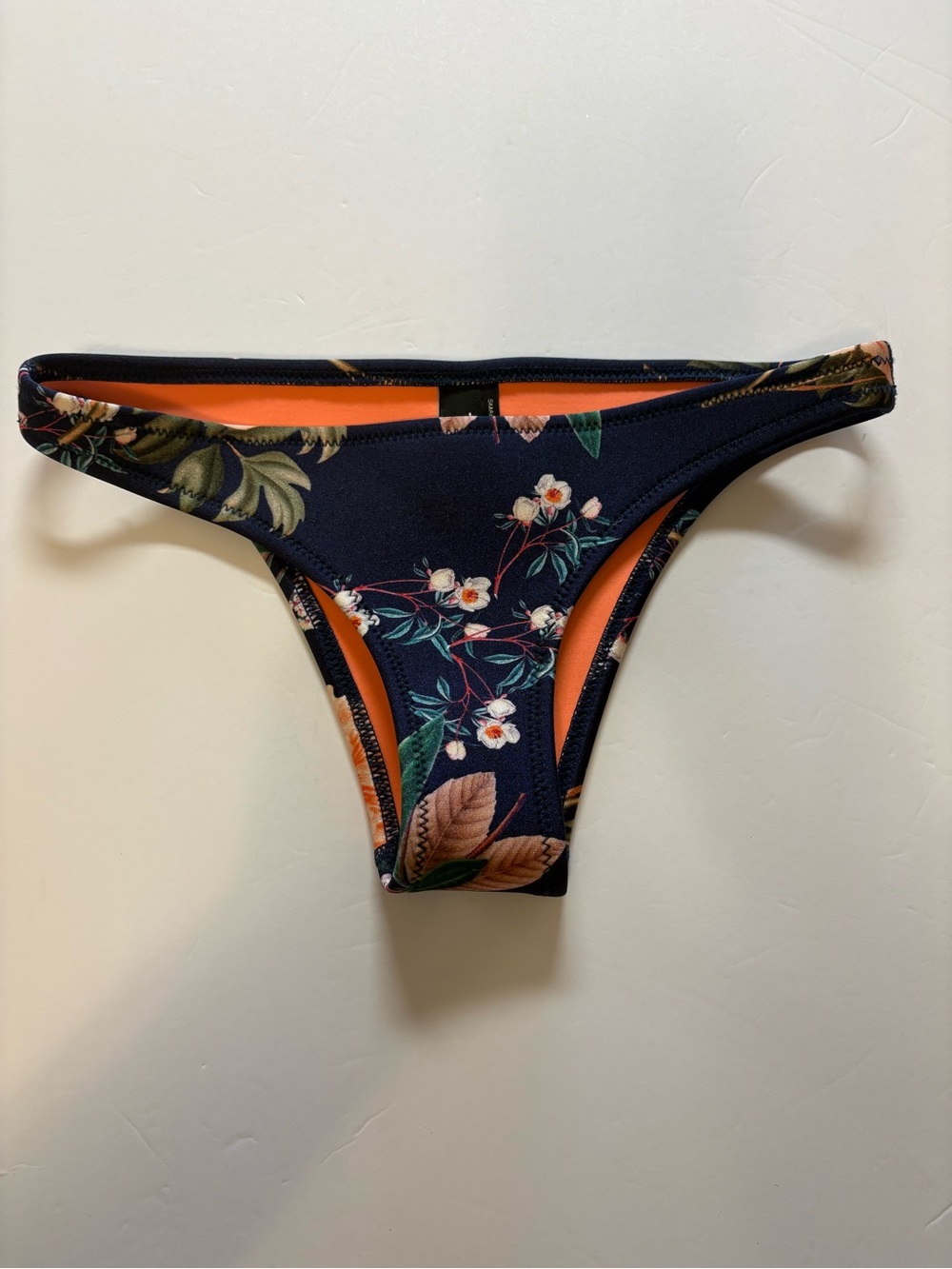 Triangl Navy Floral neoprene Bikini Bottom - Navy and Orange S
